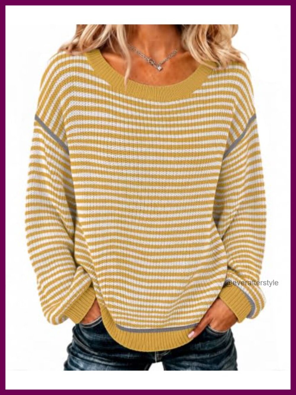 Womens Oversized Striped Sweater Off Shoulder Pullover Soft Knit Tunic